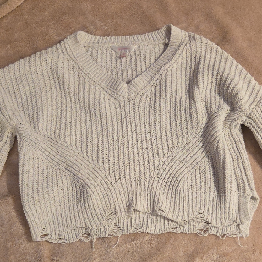No Boundaries Cream Chunky Knit V-Neck Sweater